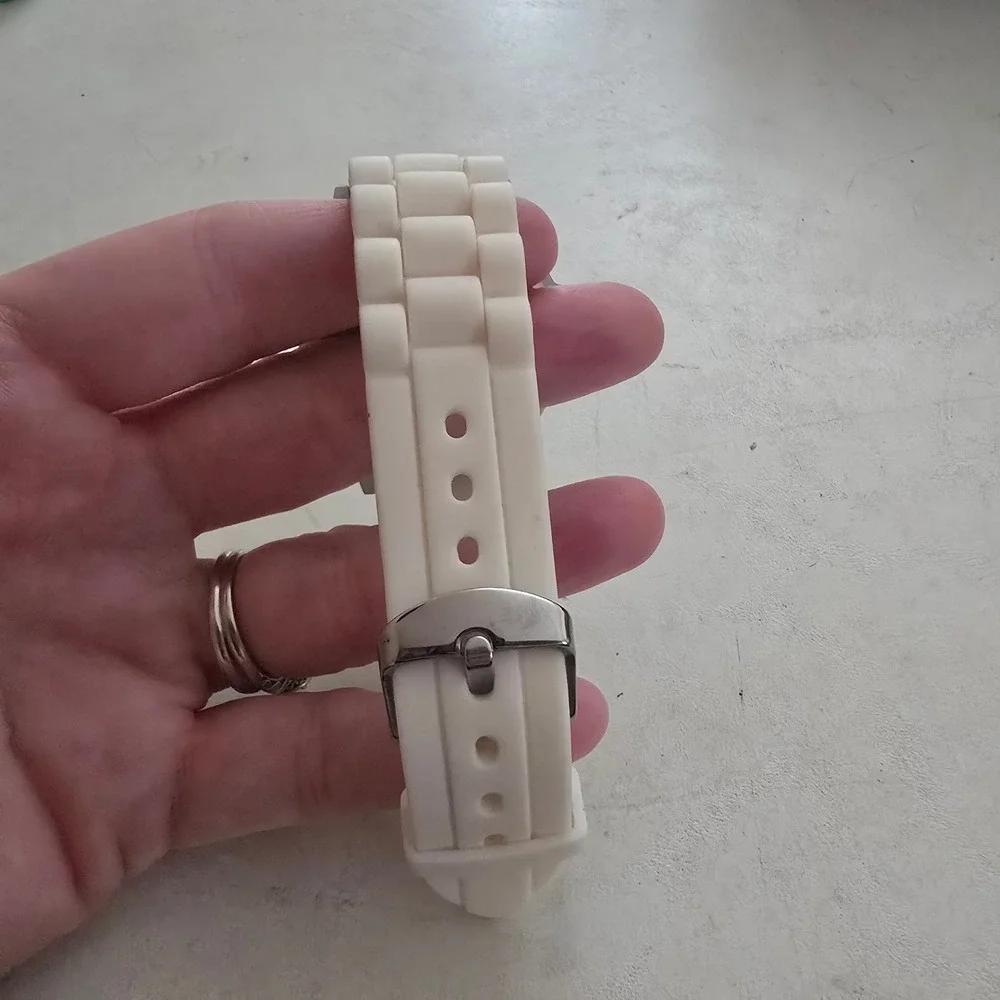 Y2k Geneva RW-16M White Silicone Rhinestone Bezel Quartz Watch Womens
